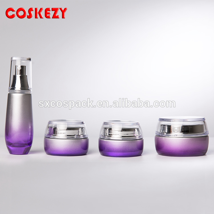 Luxury 50g purple glass jar, skincare packaging cosmetic cream jar with silver cap