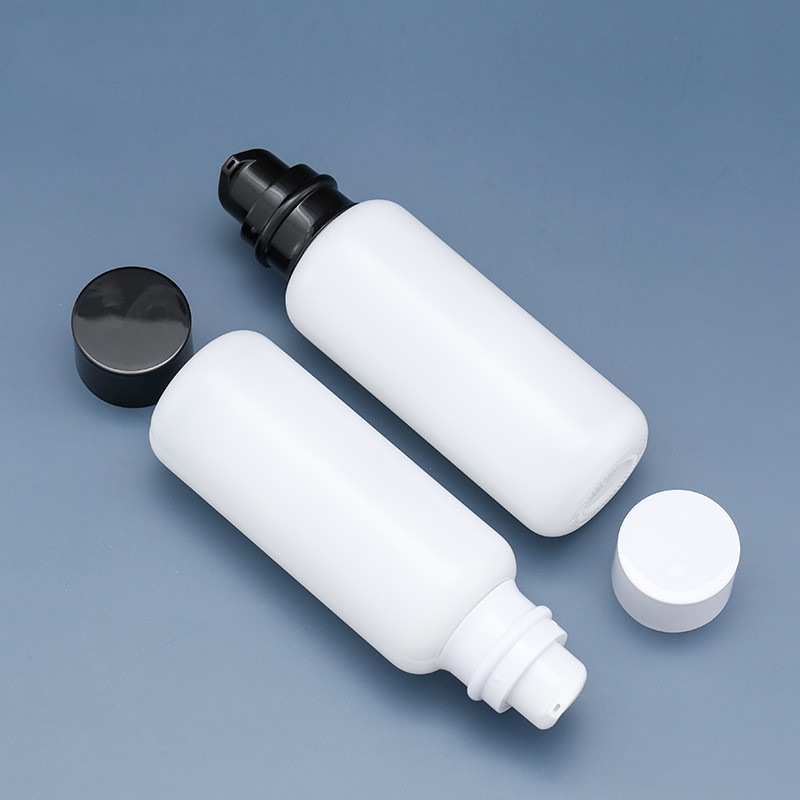 Luxury 50ml 110ml empty white lotion pump glass bottle Cosmetic Bottles With white/black cap