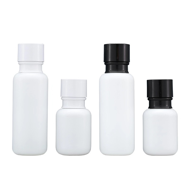 Luxury 50ml 110ml empty white lotion pump glass bottle Cosmetic Bottles With white/black cap