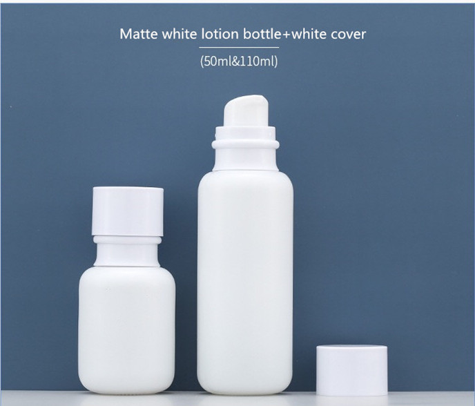 Luxury 50ml 110ml empty white lotion pump glass bottle Cosmetic Bottles With white/black cap