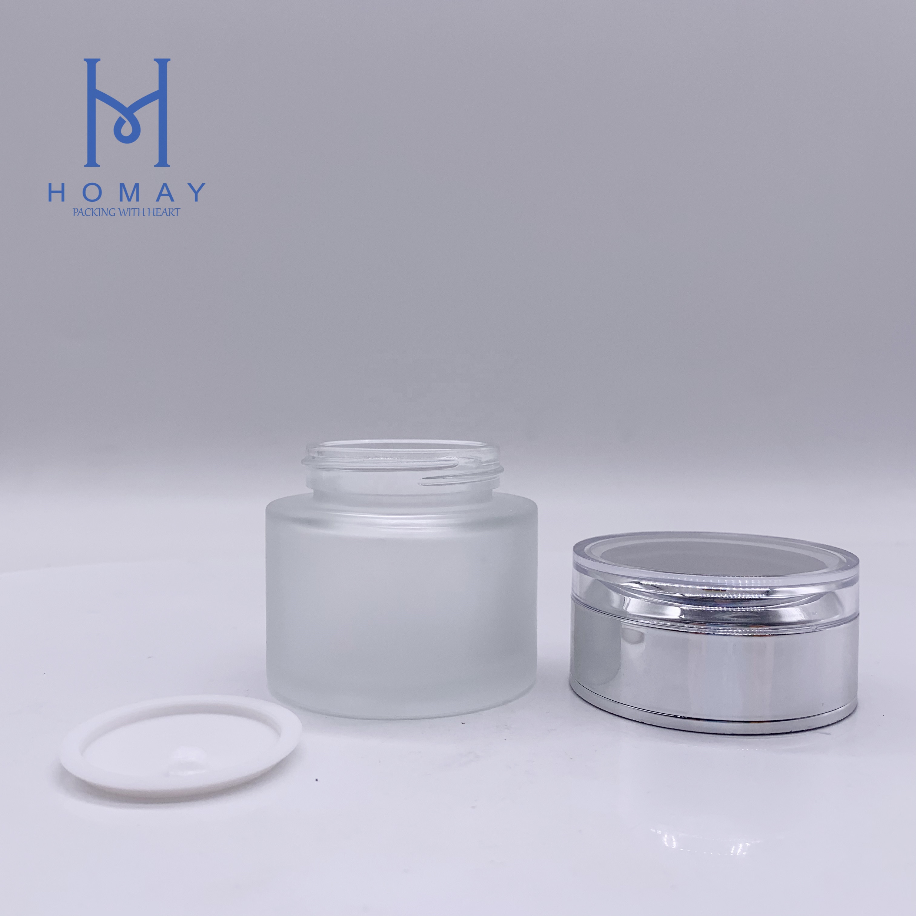 Luxury 50ml 50g Clear Frost Glass Cosmetic Cream Jar For Eye Hair And Face
