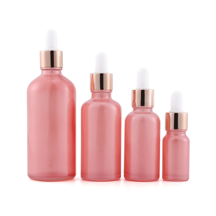 Luxury 5g 10 15 20 30 50 100 ml empty round pink packaging pure essential oil dropper bottle with white cap