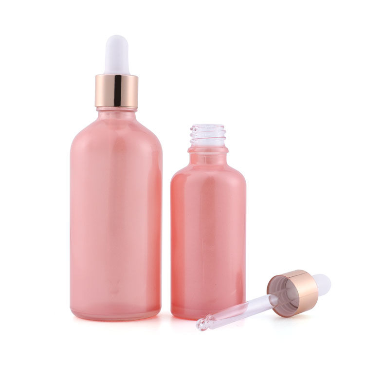Luxury 5g 10 15 20 30 50 100 ml empty round pink packaging pure essential oil dropper bottle with white cap