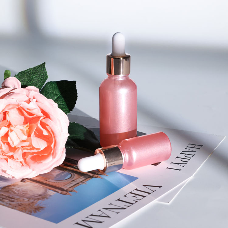 Luxury 5g 10 15 20 30 50 100 ml empty round pink packaging pure essential oil dropper bottle with white cap