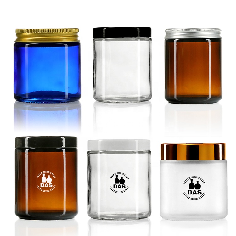 Luxury 5g 10g 15g 1oz 2oz 4oz 8oz Clear Amber Black Frosted Face Cream Container Cosmetic Glass Jar with Black White Lid