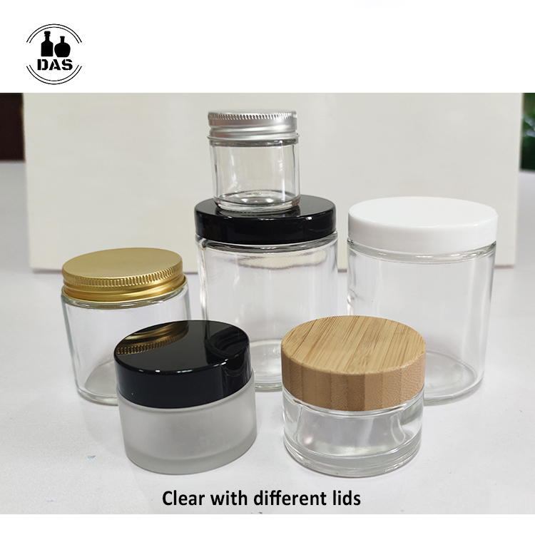 Luxury 5g 10g 15g 1oz 2oz 4oz 8oz Clear Amber Black Frosted Face Cream Container Cosmetic Glass Jar with Black White Lid
