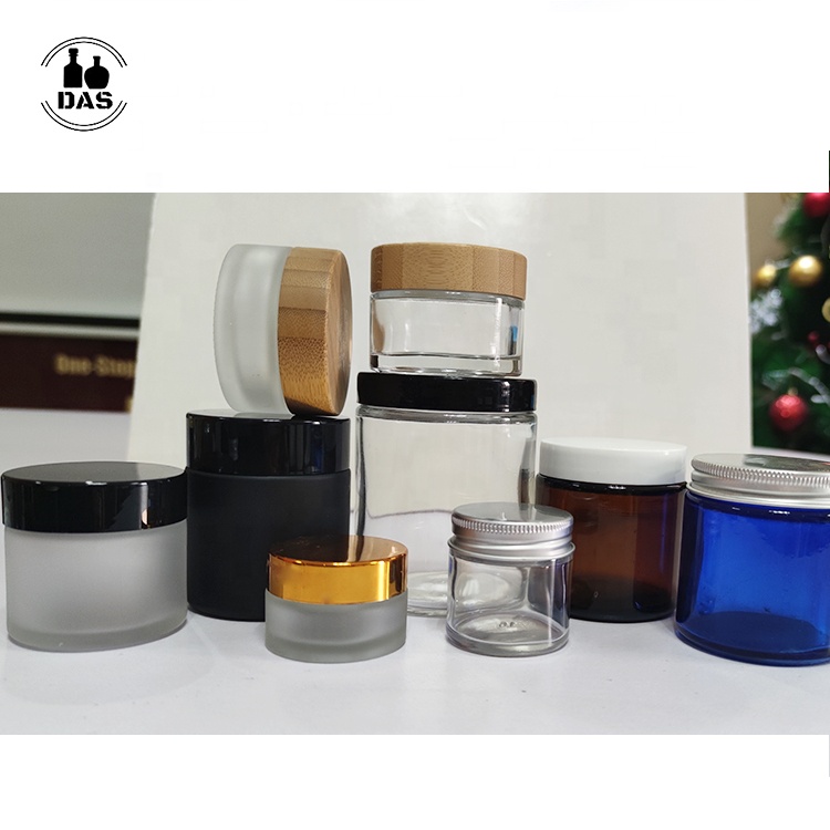 Luxury 5g 10g 15g 1oz 2oz 4oz 8oz Clear Amber Black Frosted Face Cream Container Cosmetic Glass Jar with Black White Lid