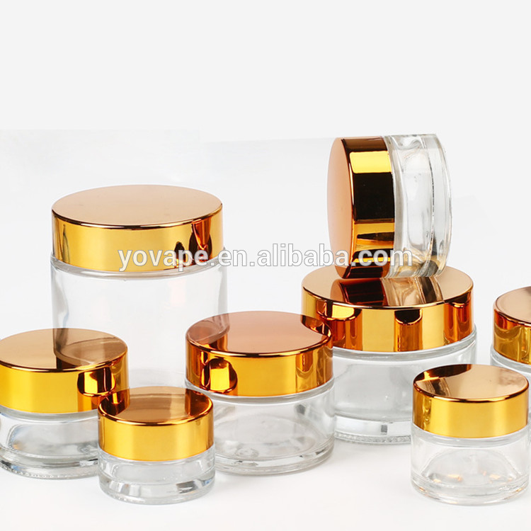 Luxury 5g 10g 15g 20g 30g 50g 100g Cosmetic perfume packing wax cbd oil frost clear gold/silver lid glass jar container/storage