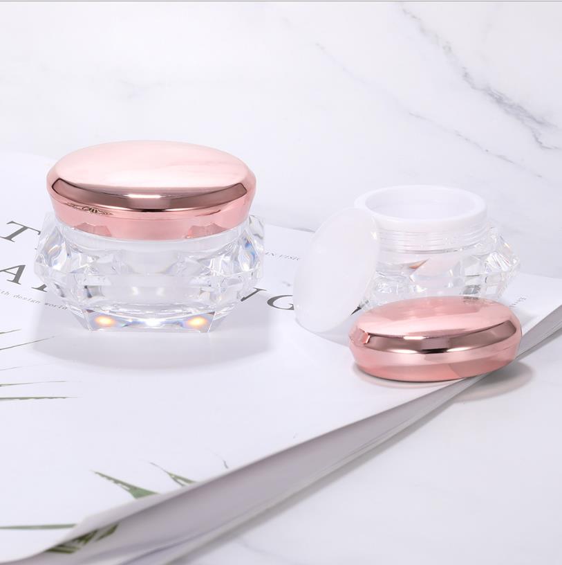 Luxury 5g 10g 15g 20g 30g face acrylic diamond Jar cosmetic plastic diamond shape cream jar with metalized lid