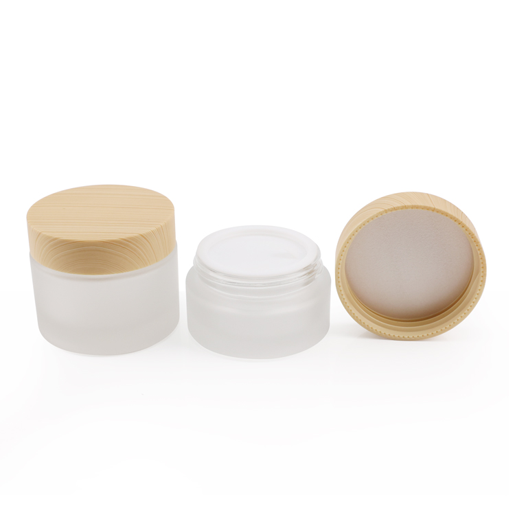 Luxury 5g 10g 15g 30g 50g 100g frosted cosmetic glass cream bamboo container jar with wooden cap