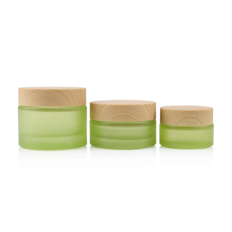 Luxury 5g 10g 15g 30g 50g 100g frosted cosmetic glass cream bamboo container jar with wooden cap