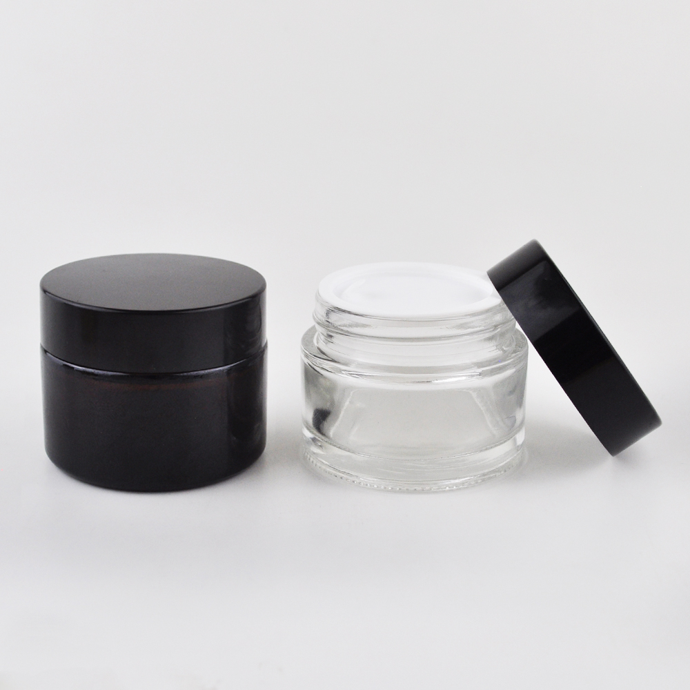 Luxury 5ml 10ml 20ml 30ml 50ml 100ml clear amber glass cosmetic face cream jar with different lid