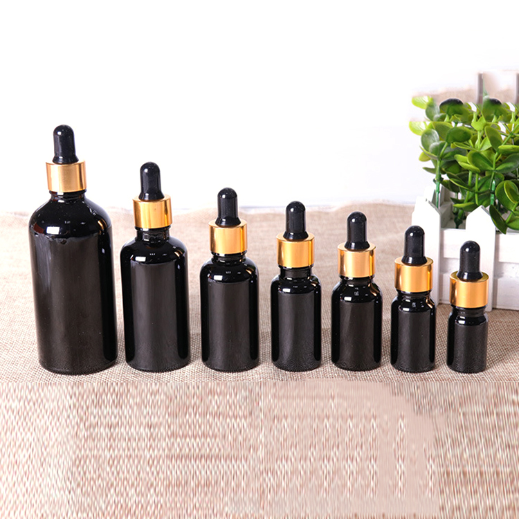 Luxury 5ml 10ml 20ml 30ml 50ml 100ml hair serum super tamper evident seal frosted black ejuice glass bottles with dropper