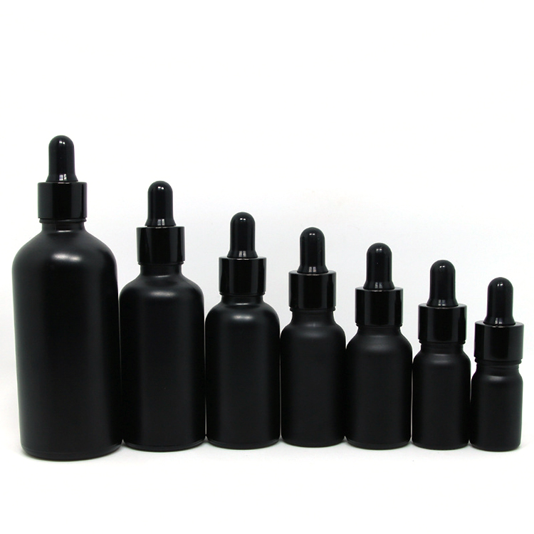 Luxury 5ml 10ml 20ml 30ml 50ml 100ml hair serum super tamper evident seal frosted black ejuice glass bottles with dropper