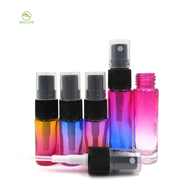 Luxury 5ml 10ml Gradient ramp rainbow colored glass atomizer bottle for cosmetic water toner