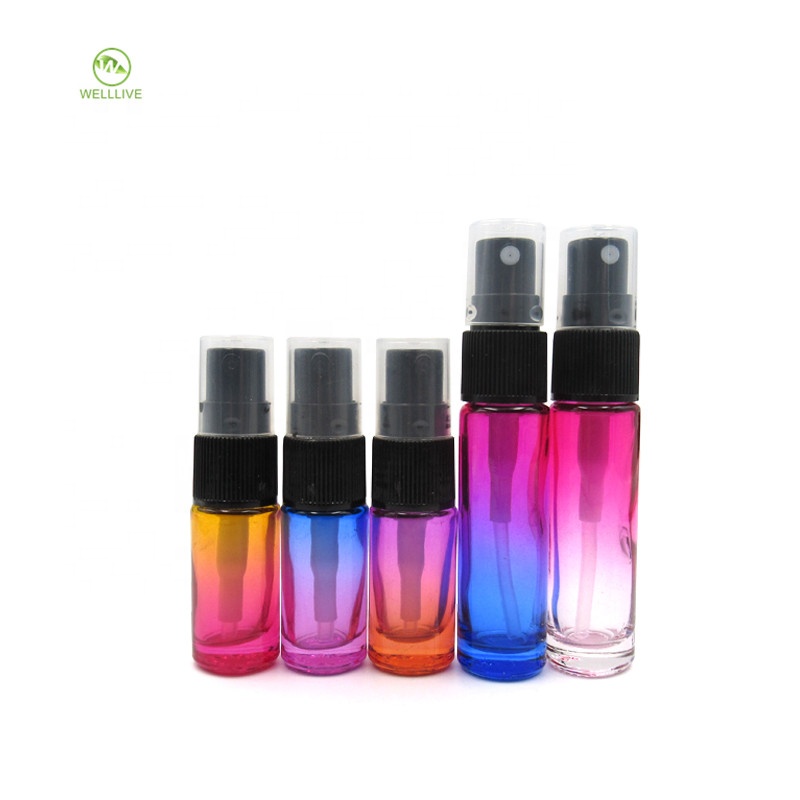 Luxury 5ml 10ml Gradient ramp rainbow colored glass atomizer bottle for cosmetic water toner