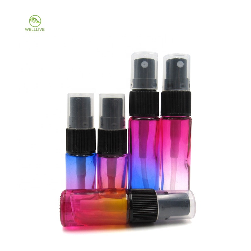 Luxury 5ml 10ml Gradient ramp rainbow colored glass atomizer bottle for cosmetic water toner