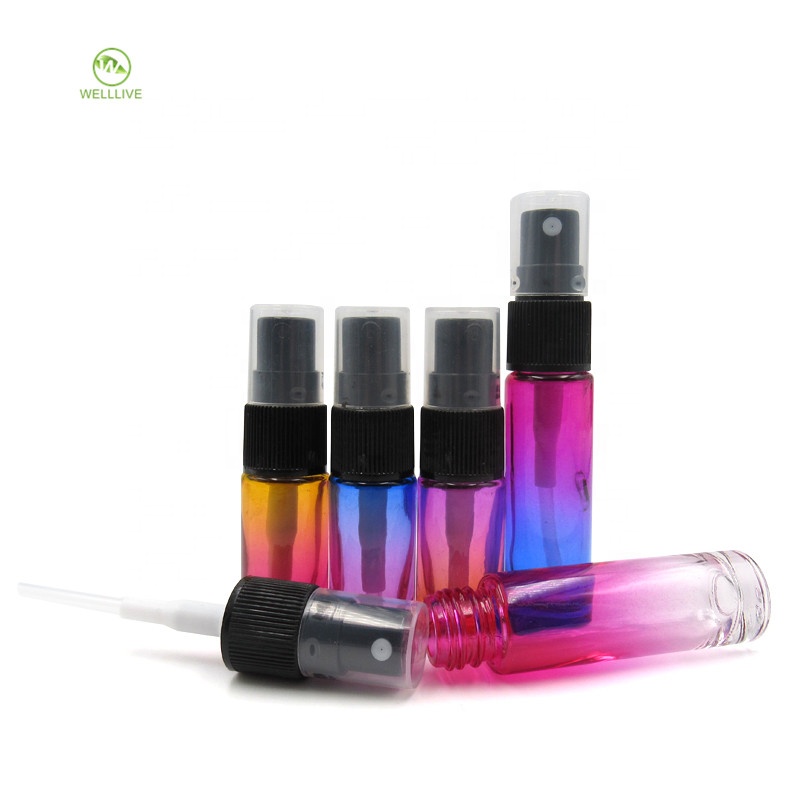 Luxury 5ml 10ml Gradient ramp rainbow colored glass atomizer bottle for cosmetic water toner
