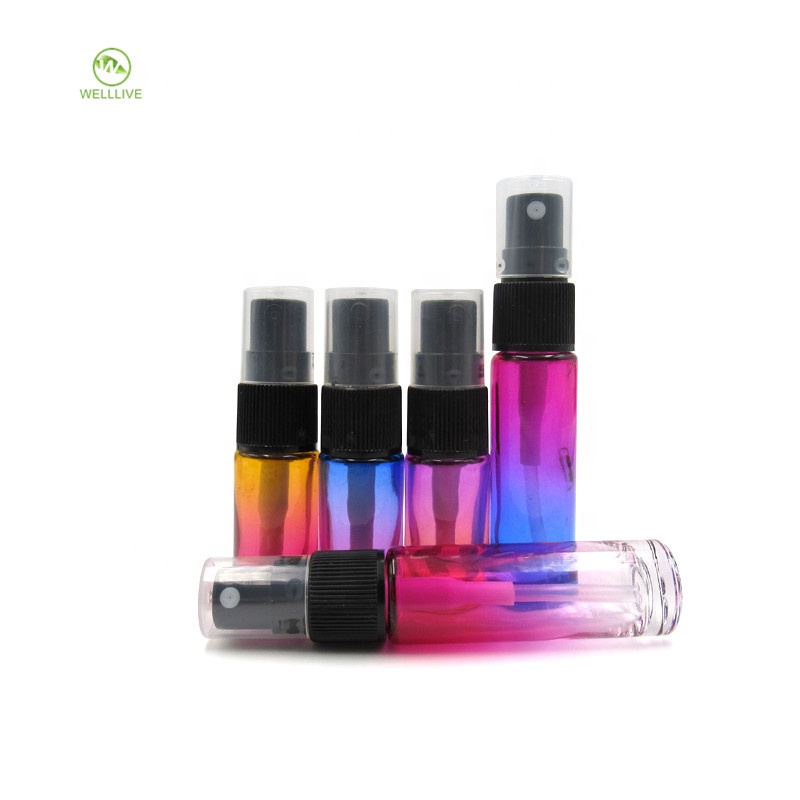Luxury 5ml 10ml Gradient ramp rainbow colored glass atomizer bottle for cosmetic water toner