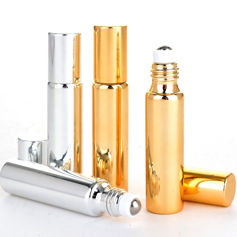 Luxury 5ml 10ml electroplating gold silver essential oil glass roll on bottle