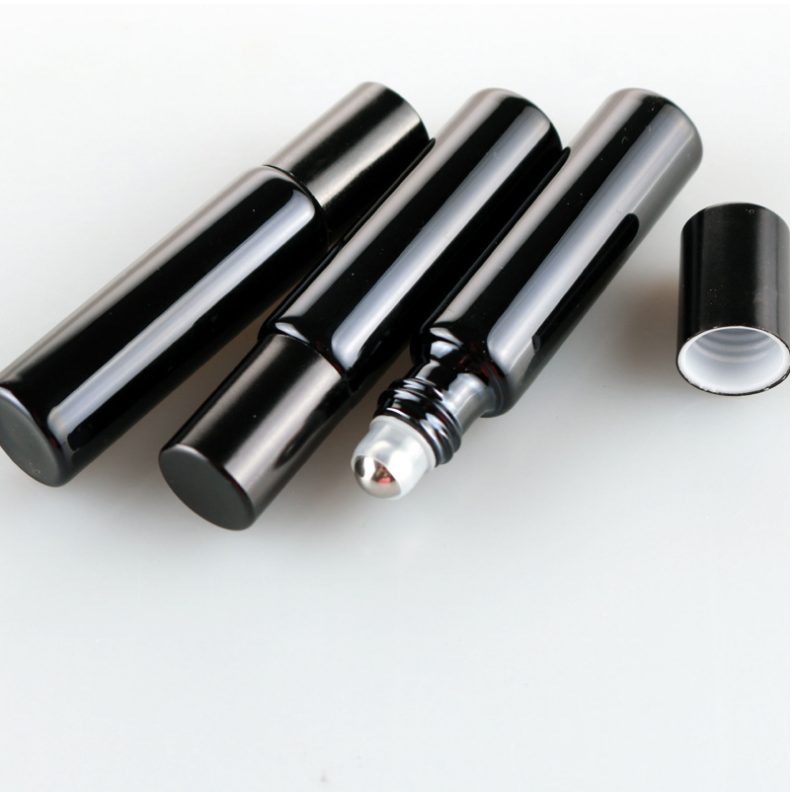 Luxury 5ml Yellow Gold Silver Plated Glass Roll On Bottle,UV Coating Diffuser Essential Oil Bottle with Steel Ball and Gold Cap