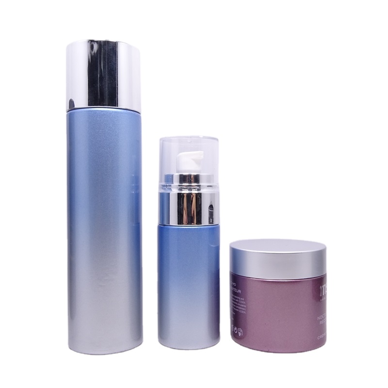 Luxury 60g glass cream jar with customs printing pearl purple and matte silver logo cap PP shive