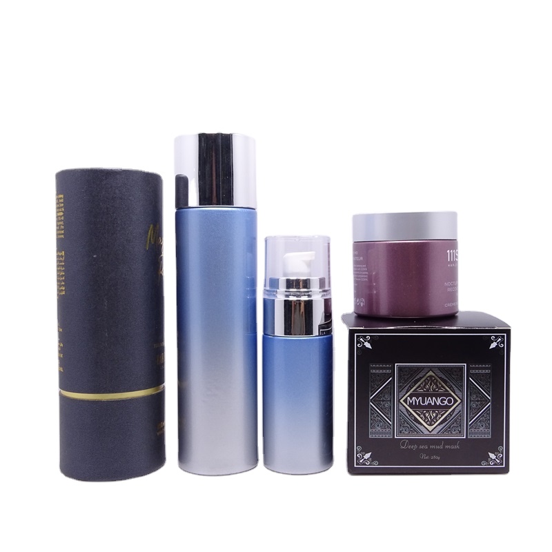 Luxury 60g glass cream jar with customs printing pearl purple and matte silver logo cap PP shive