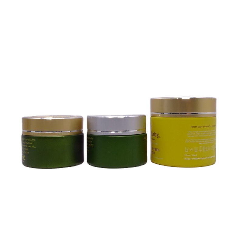 Luxury 60g glass cream jar with customs printing pearl purple and matte silver logo cap PP shive