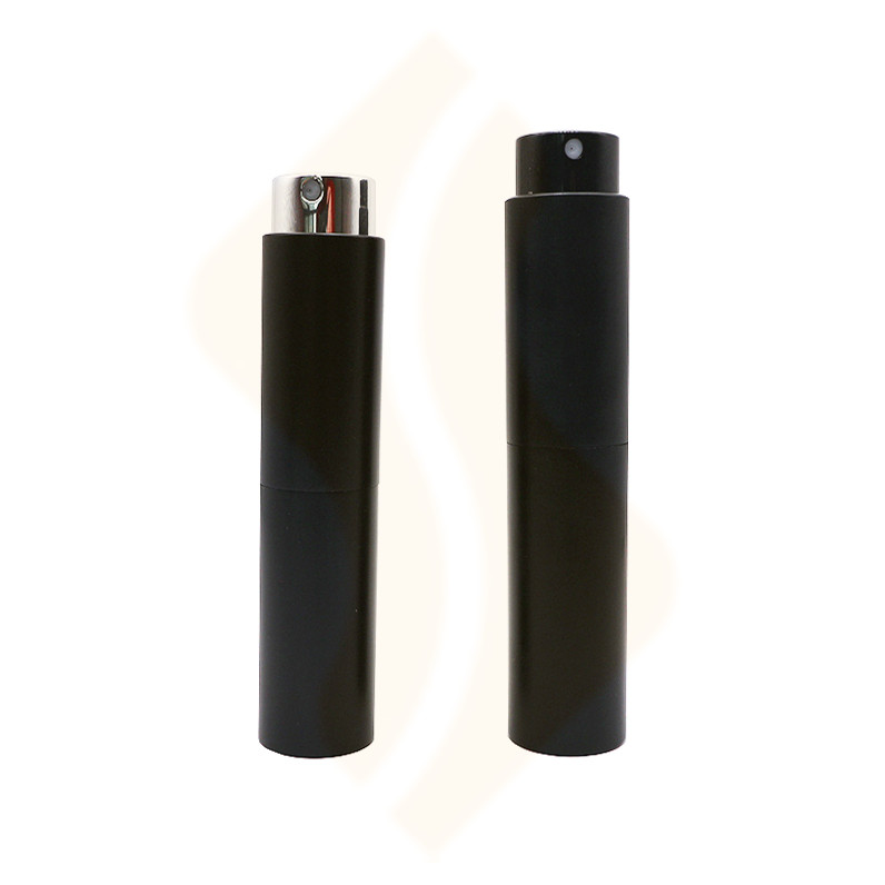 Luxury 8ml 10ml Matte Frosted Black White Aluminum Twist Up Perfume Atomizer with Screen Printing