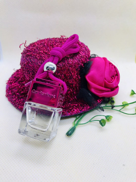 Luxury 8ml Pink Rose Flower metal Cap Decorative Air Freshener Hanging Mini car perfume bottle glass bottle