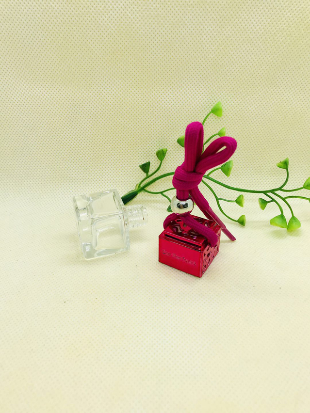 Luxury 8ml Pink Rose Flower metal Cap Decorative Air Freshener Hanging Mini car perfume bottle glass bottle