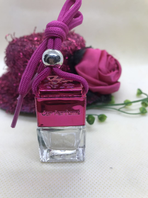 Luxury 8ml Pink Rose Flower metal Cap Decorative Air Freshener Hanging Mini car perfume bottle glass bottle