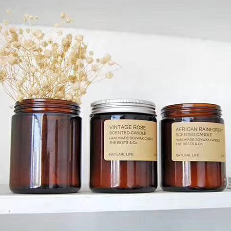 Luxury 8oz 250ml Amber Rond Glass Candle Jar with Gold Metal Lid