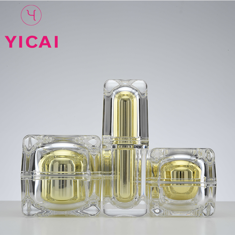 Luxury Acrylic Gold Cosmetic Square Cosmetic Packaging Face Cream Jars 50g
