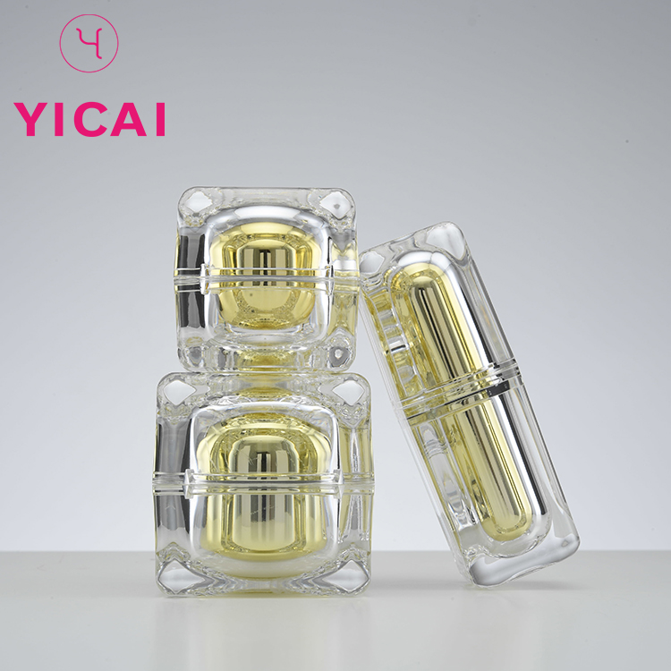 Luxury Acrylic Gold Cosmetic Square Cosmetic Packaging Face Cream Jars 50g