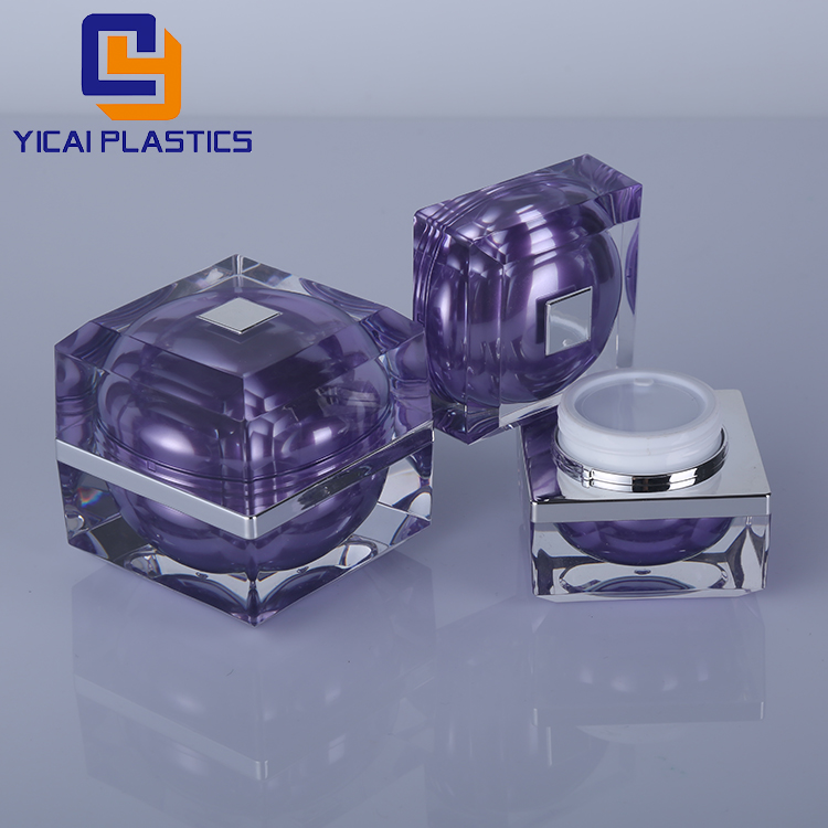 Luxury Acrylic Gold Cosmetic Square Cosmetic Packaging Face Cream Jars 50g