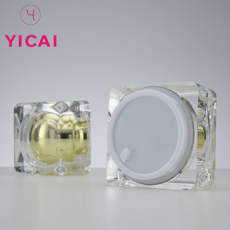Luxury Acrylic Gold Cosmetic Square Cosmetic Packaging Face Cream Jars 50g