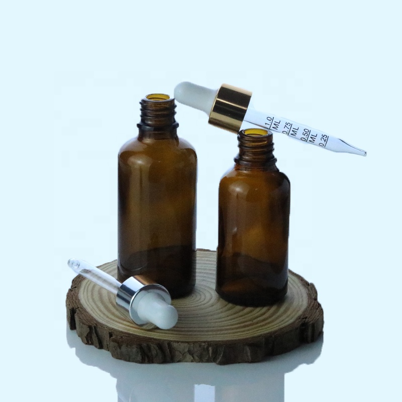 Luxury Amber Brown Cosmetic Glass Dropper Bottle 10ml 30ml Essential Oil Glass Bottle With Aluminum dropper  (GRA03)
