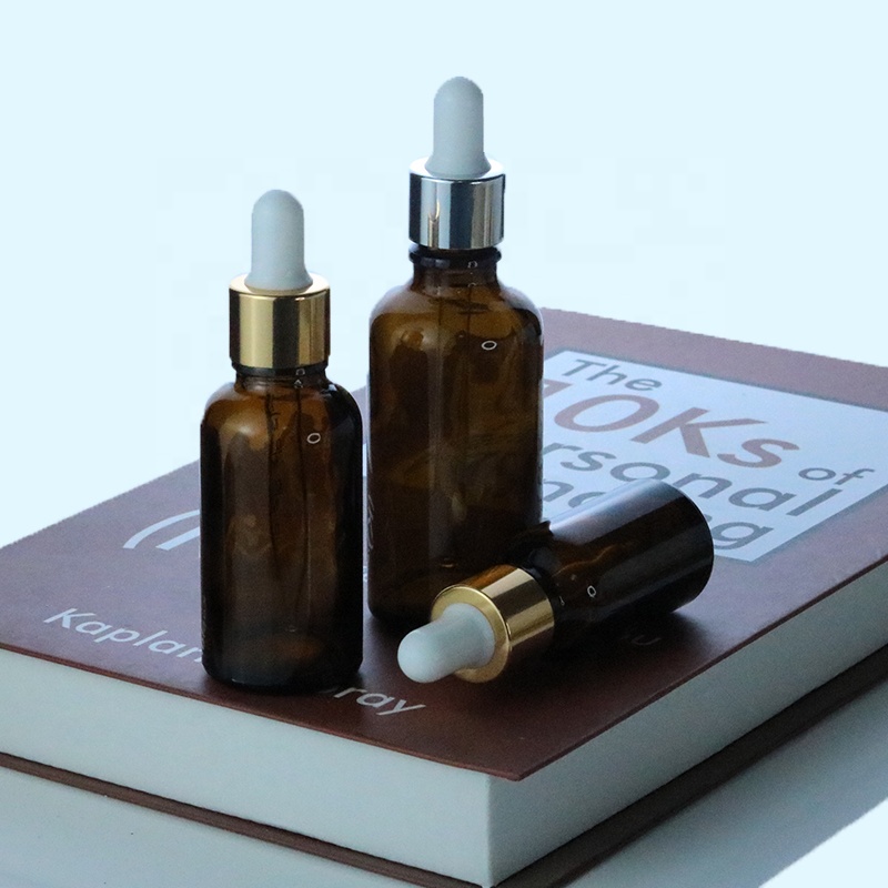 Luxury Amber Brown Cosmetic Glass Dropper Bottle 10ml 30ml Essential Oil Glass Bottle With Aluminum dropper (GRA03)