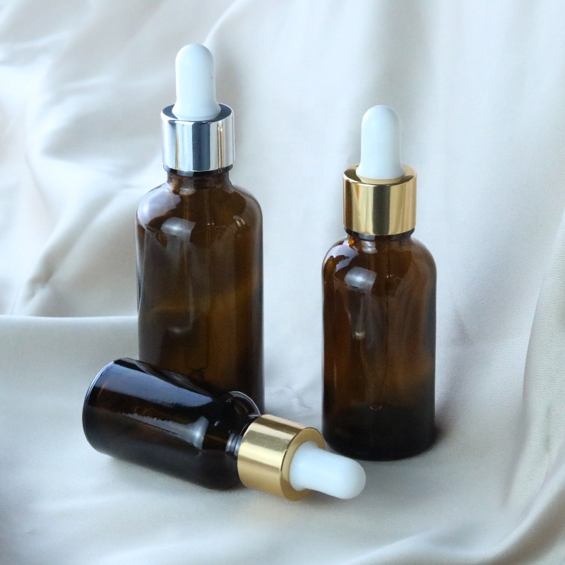 Luxury Amber Brown Cosmetic Glass Dropper Bottle 10ml 30ml Essential Oil Glass Bottle With Aluminum dropper (GRA03)
