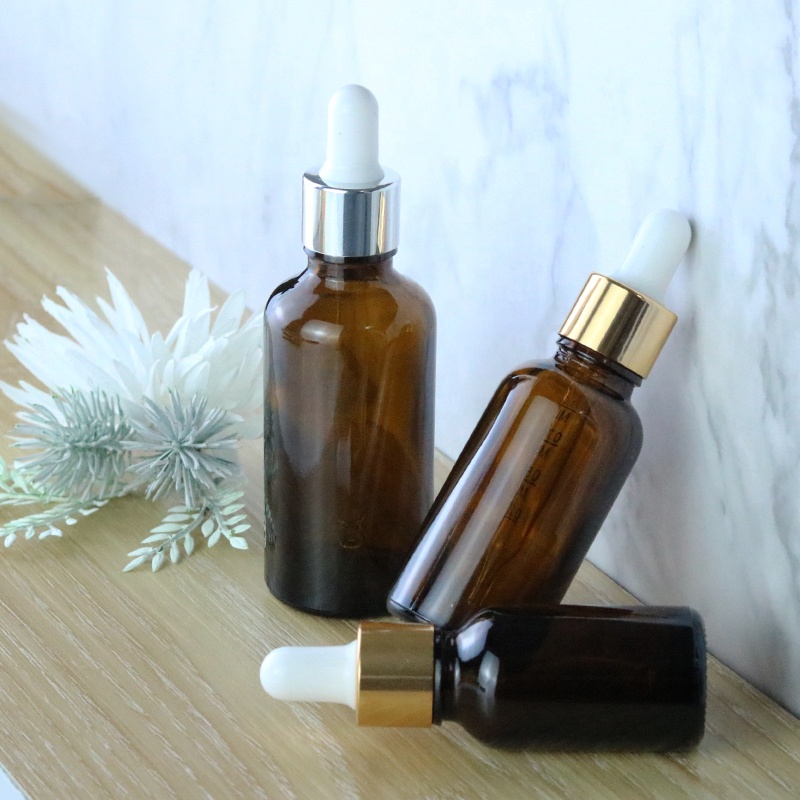 Luxury Amber Brown Cosmetic Glass Dropper Bottle 10ml 30ml Essential Oil Glass Bottle With Aluminum dropper (GRA03)