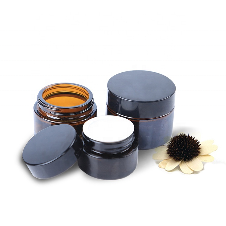 Luxury Amber Round 50g Face Cream Cosmetic Glass Jar With Gold Cap