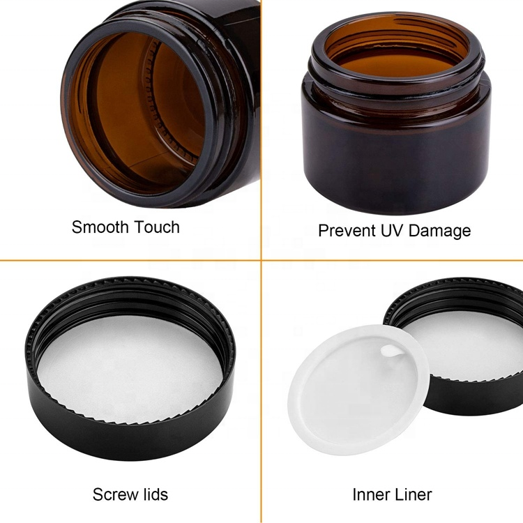 Luxury Amber Round 50g Face Cream Cosmetic Glass Jar With Gold Cap