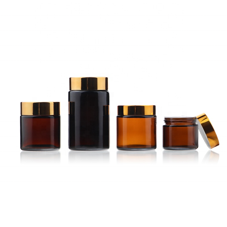 Luxury Amber Round 50g Face Cream Cosmetic Glass Jar With Gold Cap