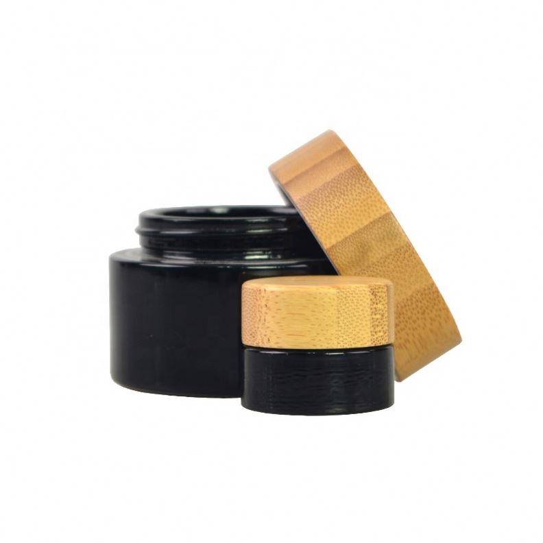Luxury Beautiful Dark Violet Glass Jar With Wood Lid 15g, 50g Glass Jar With Wood Lid 5g Fancy Caps