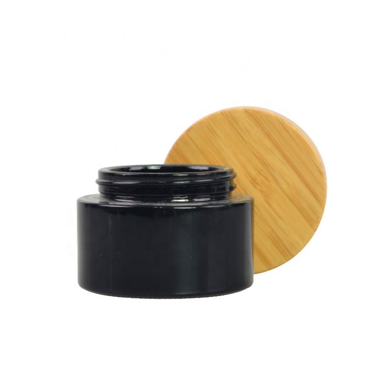 Luxury Beautiful Dark Violet Glass Jar With Wood Lid 15g, 50g Glass Jar With Wood Lid 5g Fancy Caps