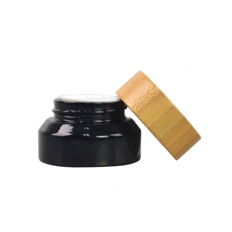 Luxury Beautiful Dark Violet Glass Jar With Wood Lid 15g, 50g Glass Jar With Wood Lid 5g Fancy Caps
