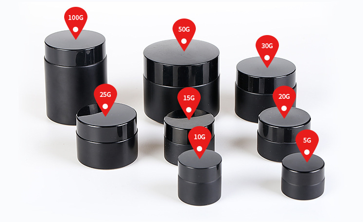 Luxury Black Matte Cosmetics Jar Container Black Empty Glass Cream Jars Bottles 5G-100G