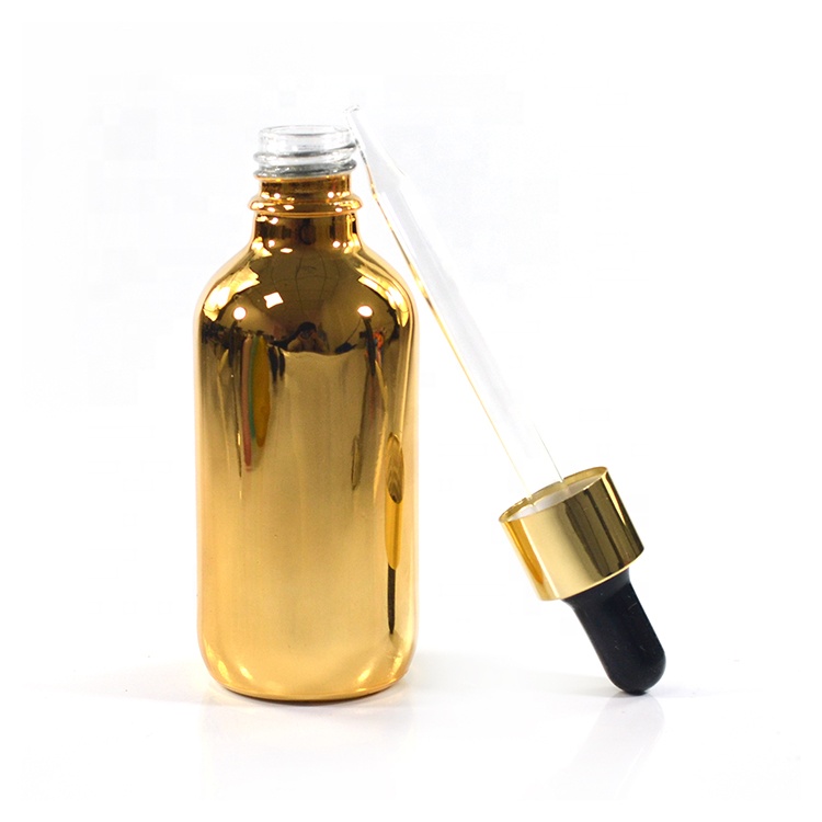 Luxury CBD hemp oil 30ml 60ml 1OZ 2OZ silver gold plating glass dropper bottle with aluminium collar