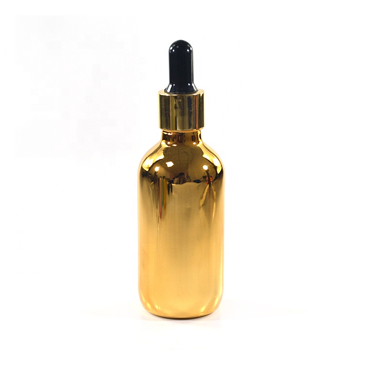 Luxury CBD hemp oil 30ml 60ml 1OZ 2OZ silver gold plating glass dropper bottle with aluminium collar